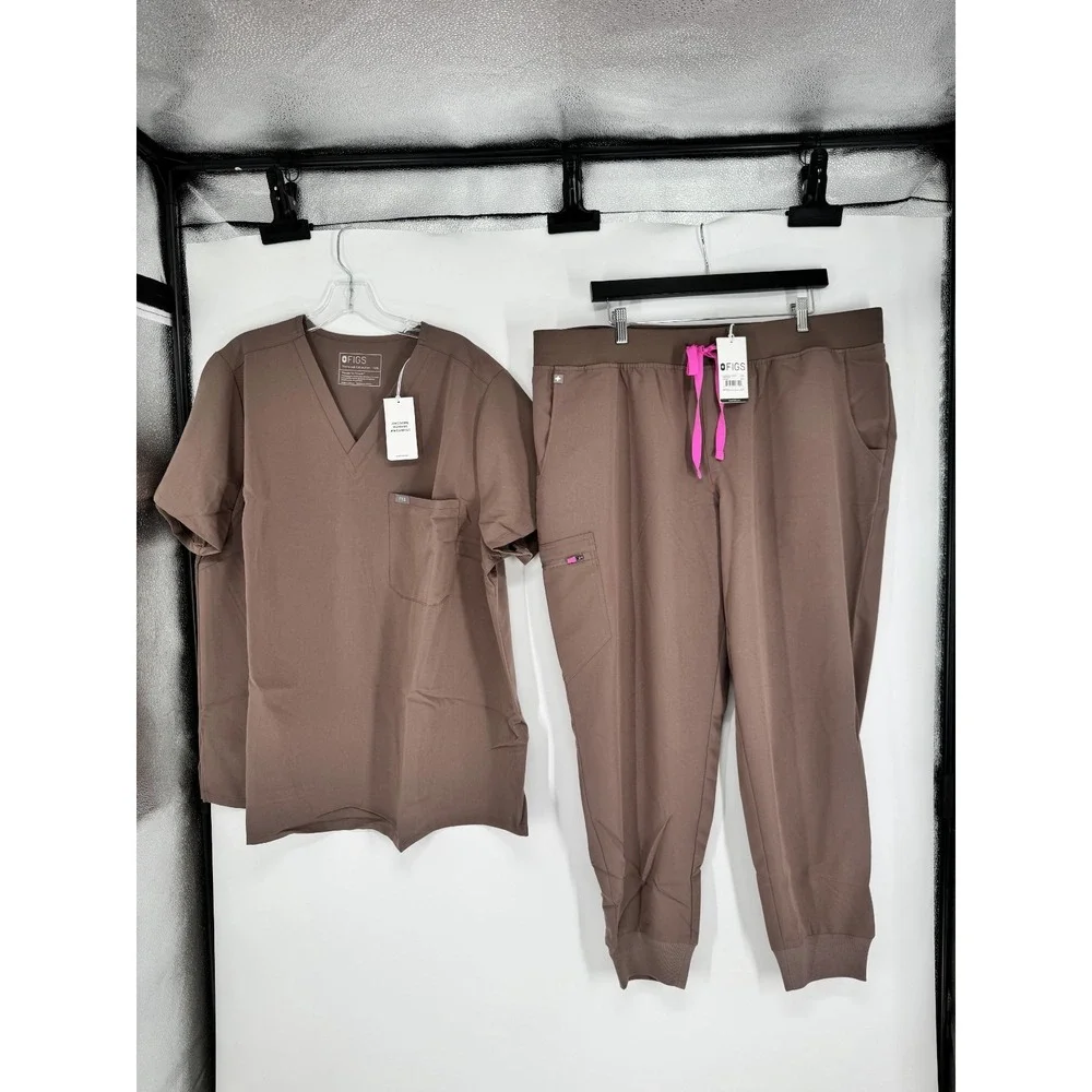 FIGS Scrub Set Womens 4XL Catarina One Pocket Top Zamora Joggers Pants 3XL Brown